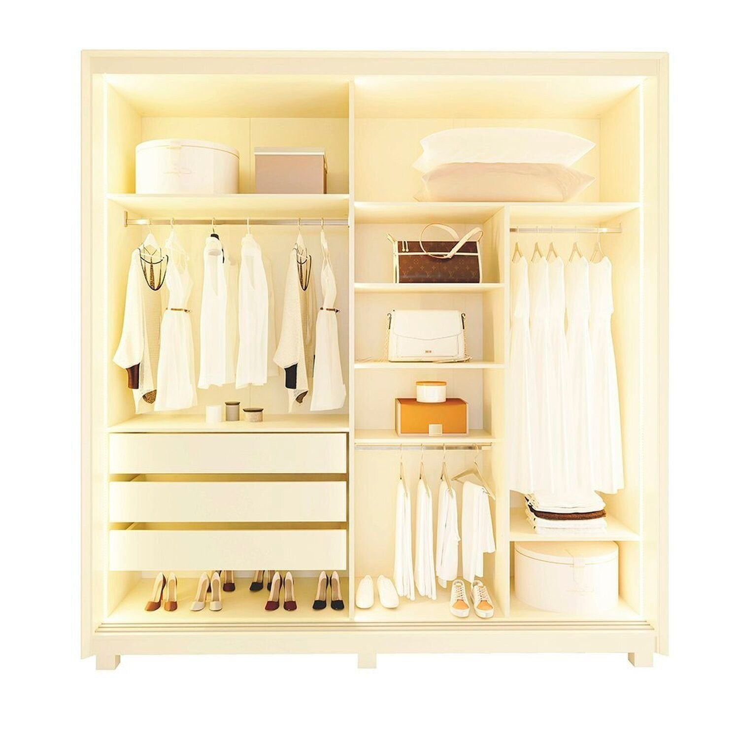 Guarda-Roupa Casal 2 Portas Reflecta Gelius Móveis Platinum Bege/Off White