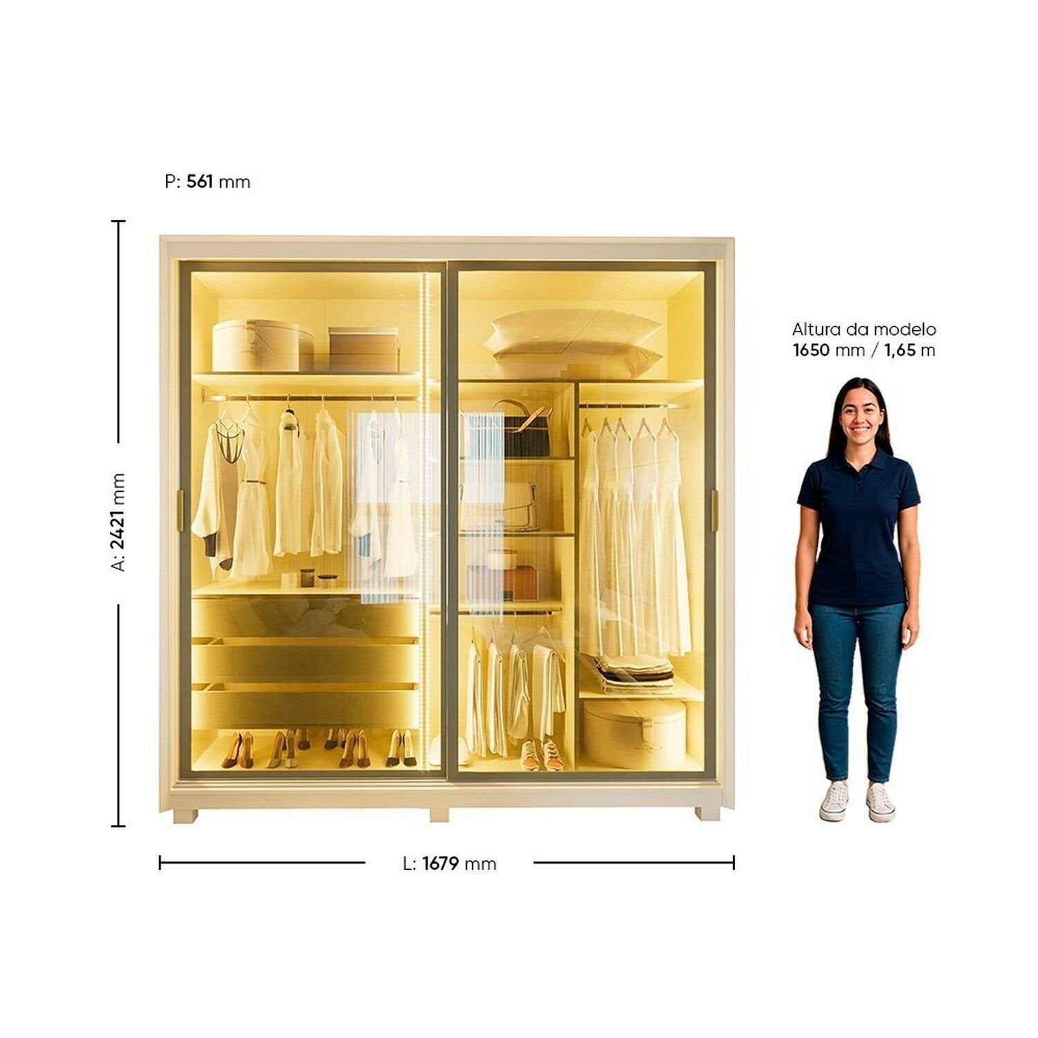 Guarda-Roupa Casal 2 Portas Reflecta Gelius Móveis Platinum Bege/Off White
