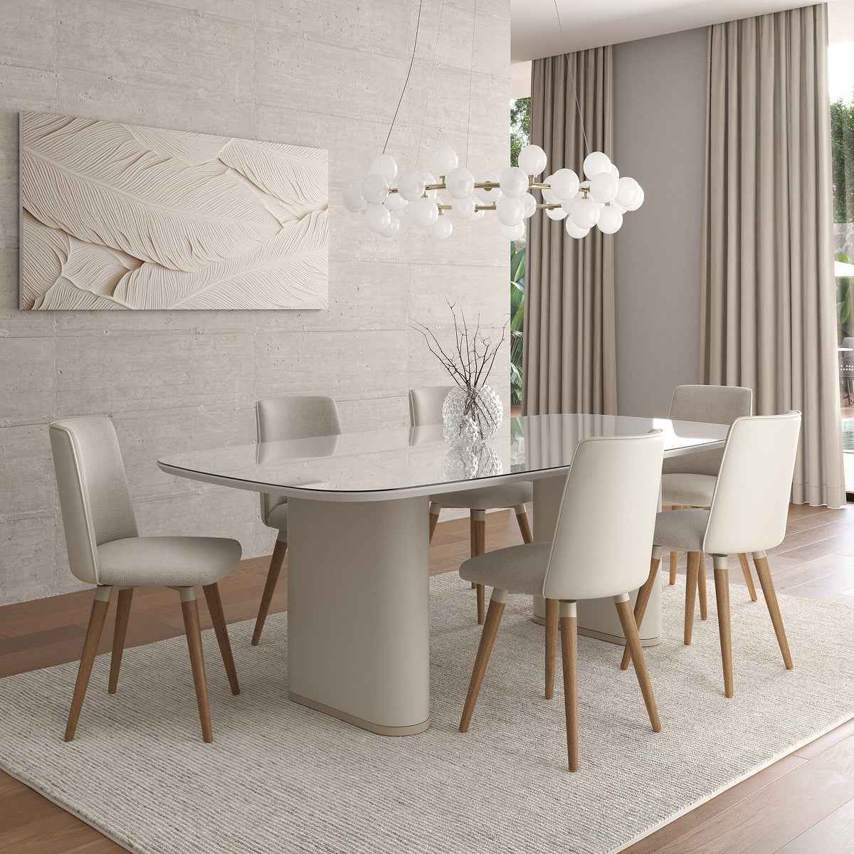 Conjunto de Jantar Mesa Retangular com Vidro Lintz 6 Cadeiras Dakota