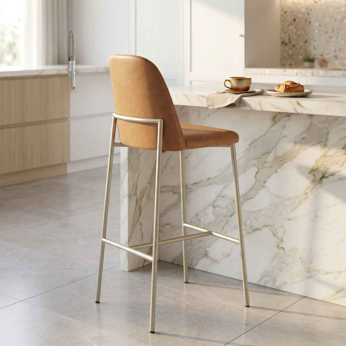 Conjunto de 6 Banquetas Altas de Aço Estofada Lucille