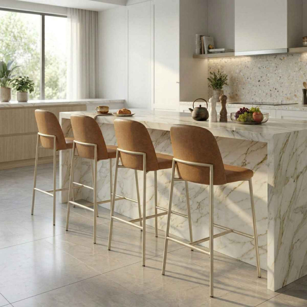 Conjunto de 4 Banquetas Altas de Aço Estofada Lucille