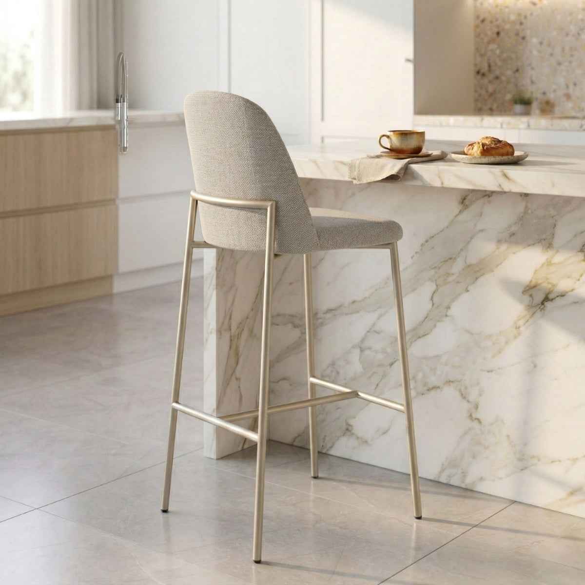 Conjunto de 2 Banquetas Altas de Aço Estofada Lucille