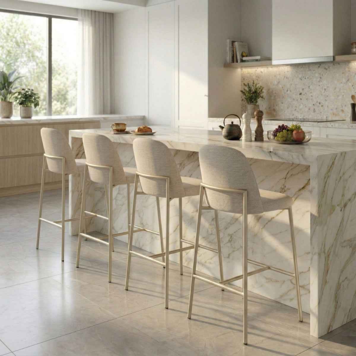 Conjunto de 4 Banquetas Altas de Aço Estofada Lucille