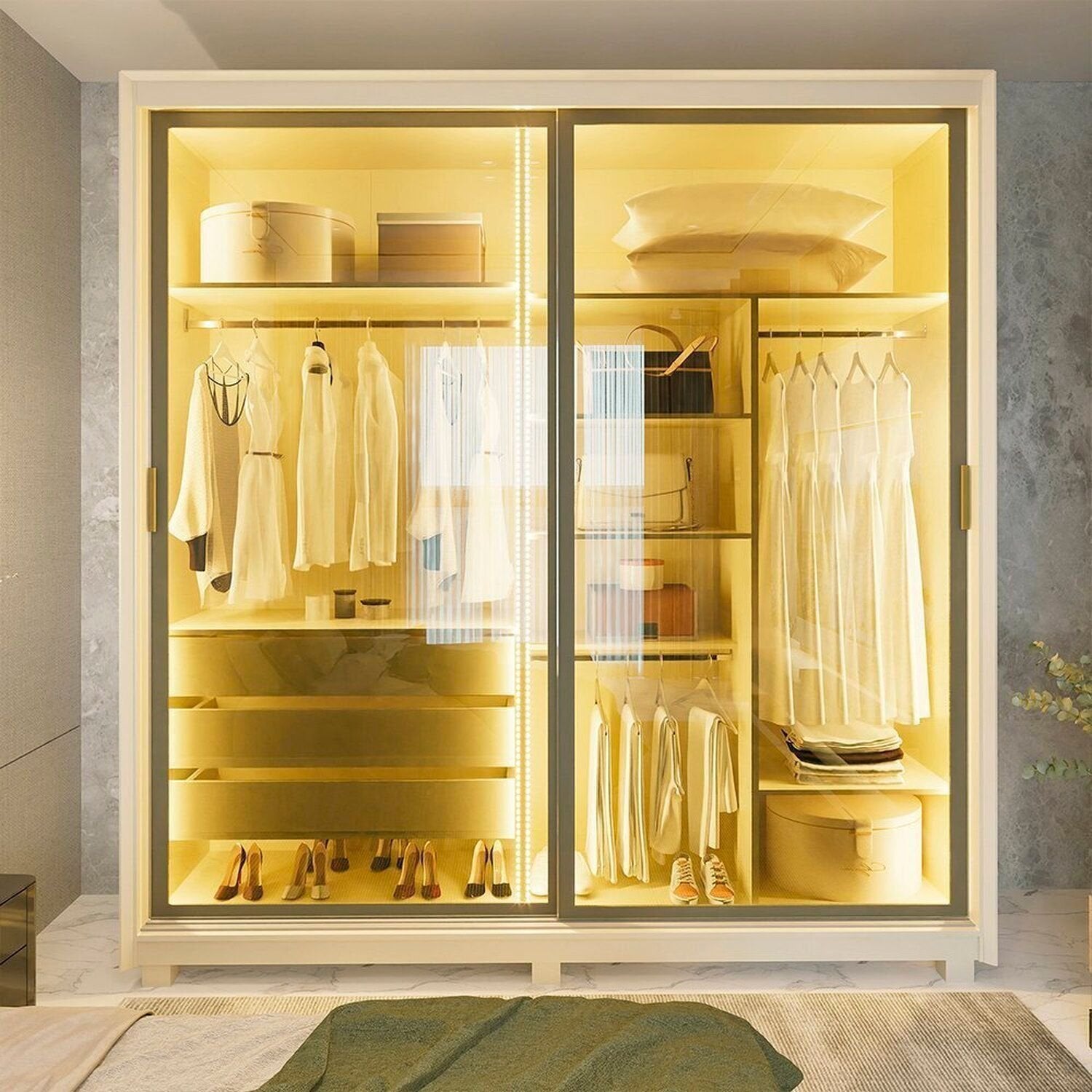 Guarda-Roupa Casal 2 Portas Reflecta Gelius Móveis Platinum Bege/Off White