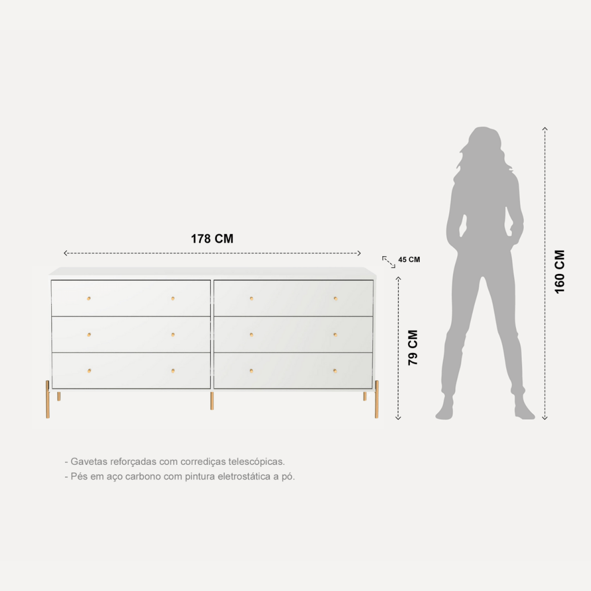 Cômoda 6 Gavetas Jasper 182cm