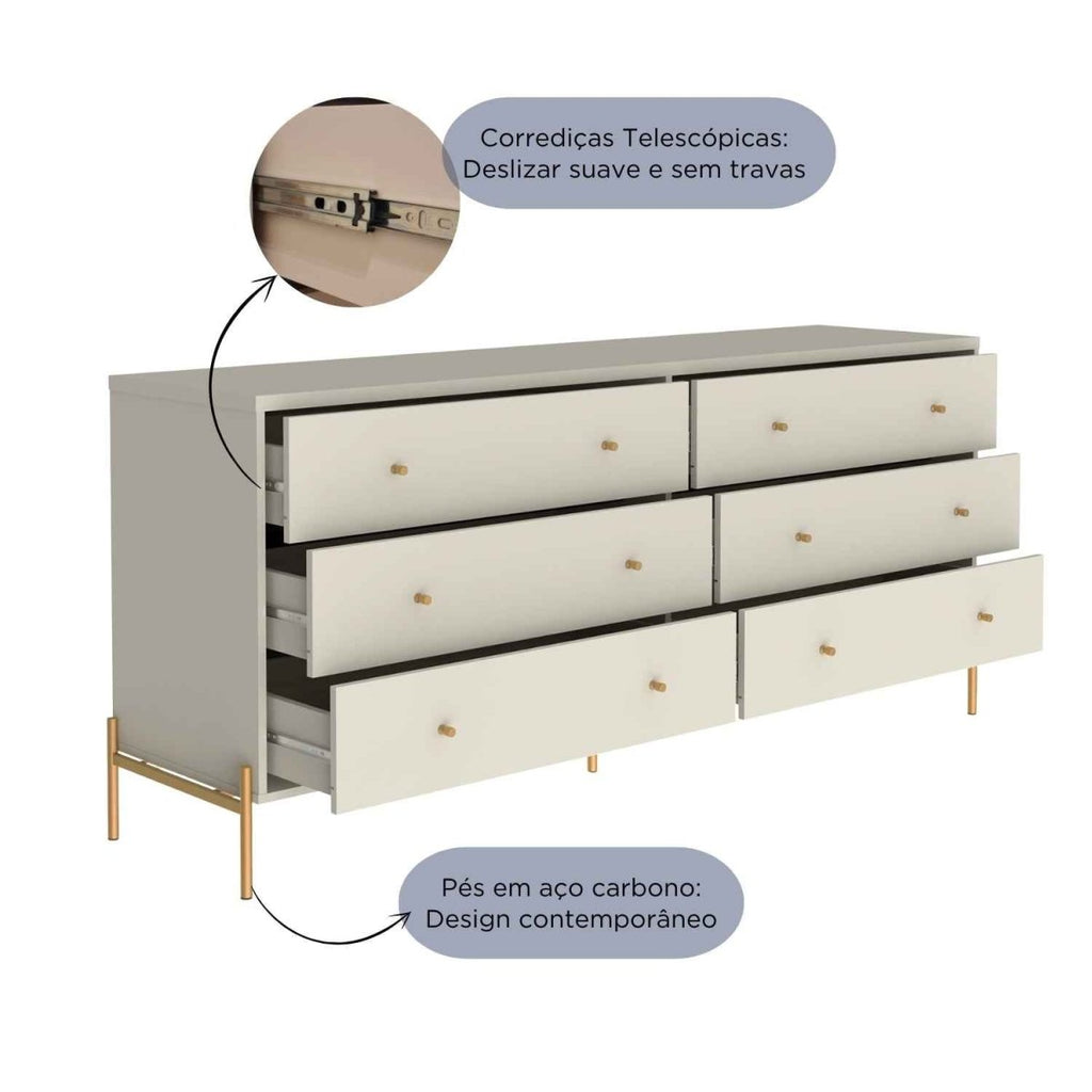 Cômoda 6 Gavetas Jasper 182cm