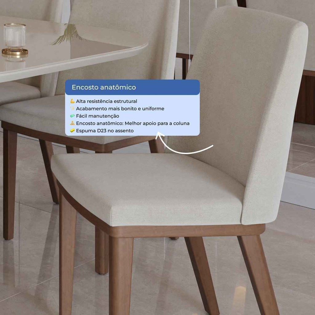 Conjunto de Jantar Mesa Retangular com Vidro Donatella 6 Cadeiras Kalina