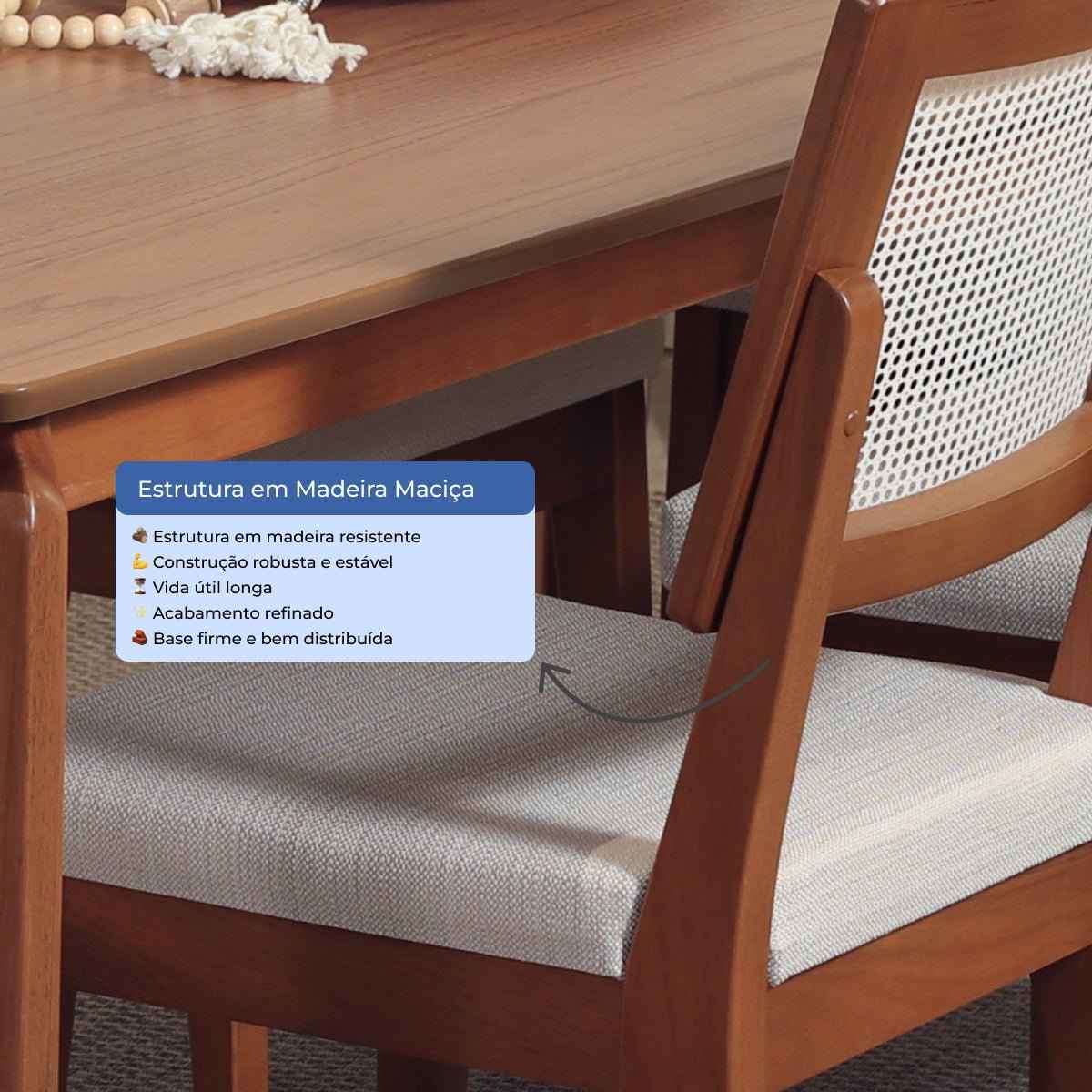 Conjunto de Jantar Mesa Retangular com Vidro Addar 6 Cadeiras Saga