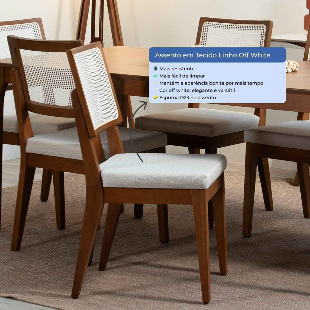 Conjunto de Jantar Mesa Retangular com Vidro Bennett 4 Cadeiras Saga