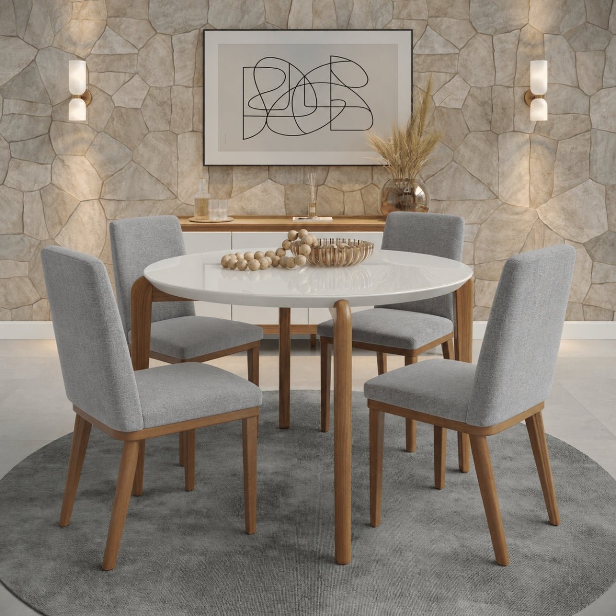 Conjunto de Jantar Mesa Redonda com Vidro Donatella 4 Cadeiras Kalina