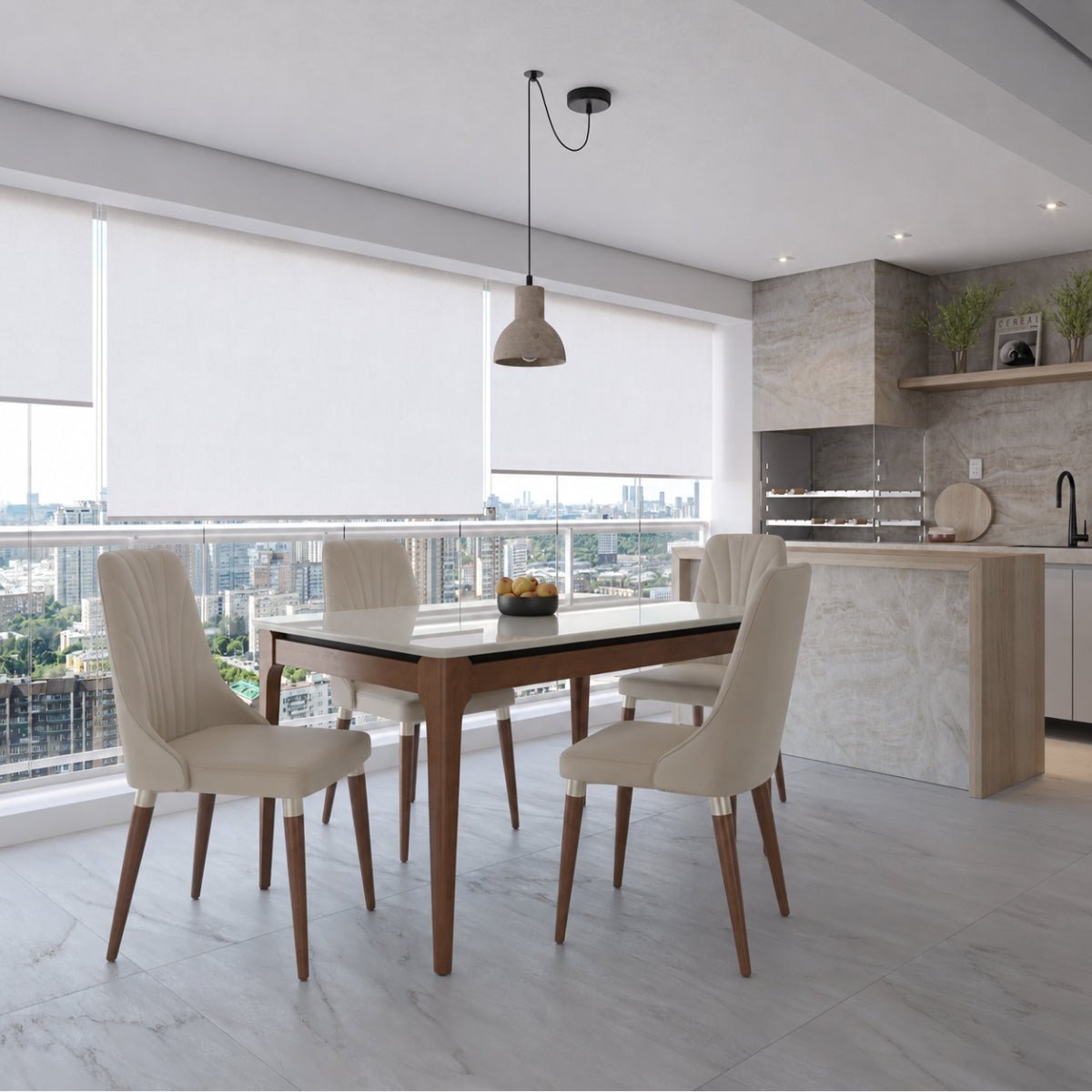 Conjunto de Jantar Mesa Retangular com Vidro Addar 4 Cadeiras Loren