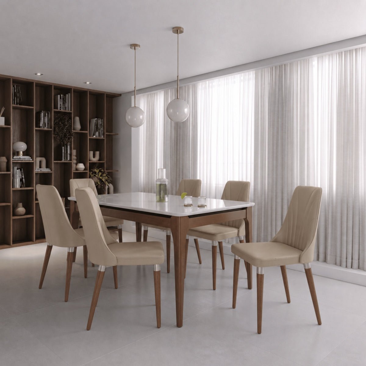 Conjunto de Jantar Mesa Retangular com Vidro Addar 6 Cadeiras Loren