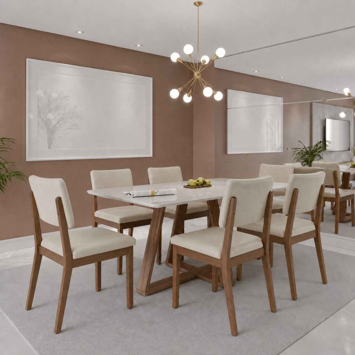Conjunto de Jantar Mesa Retangular com Vidro Avena 6 Cadeiras New Ella