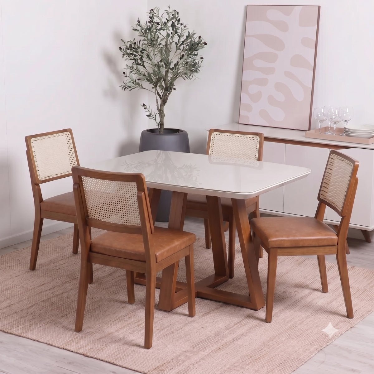 Conjunto de Jantar Mesa Retangular com Vidro Bennett 4 Cadeiras Saga