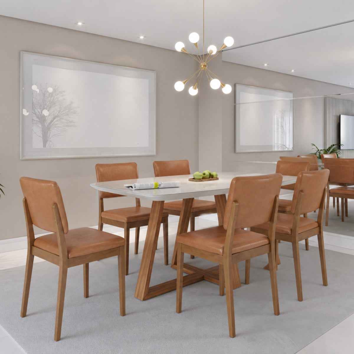 Conjunto de Jantar Mesa Retangular com Vidro Bennett 6 Cadeiras New Ella