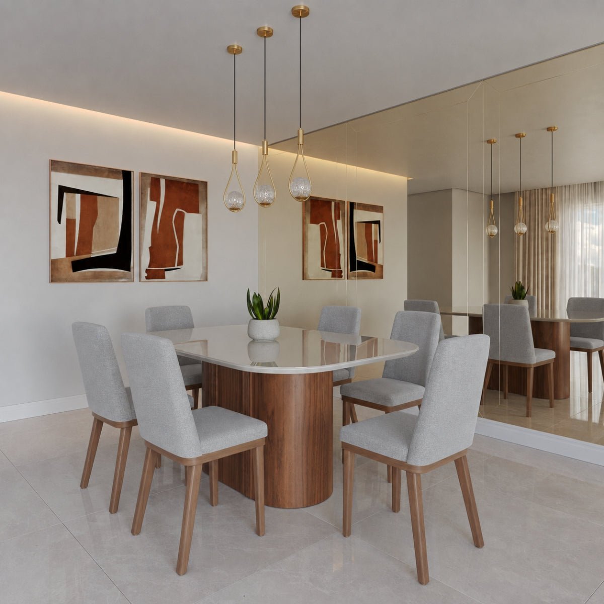 Conjunto de Jantar Mesa Retangular com Vidro com 6 Cadeiras Kalina