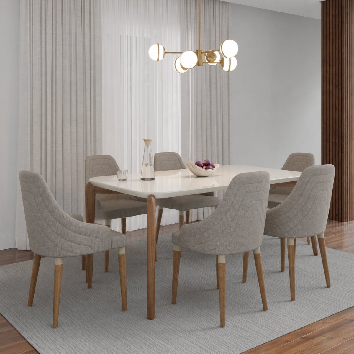 Conjunto de Jantar Mesa Retangular com Vidro Donatella 6 Cadeiras Evelyn
