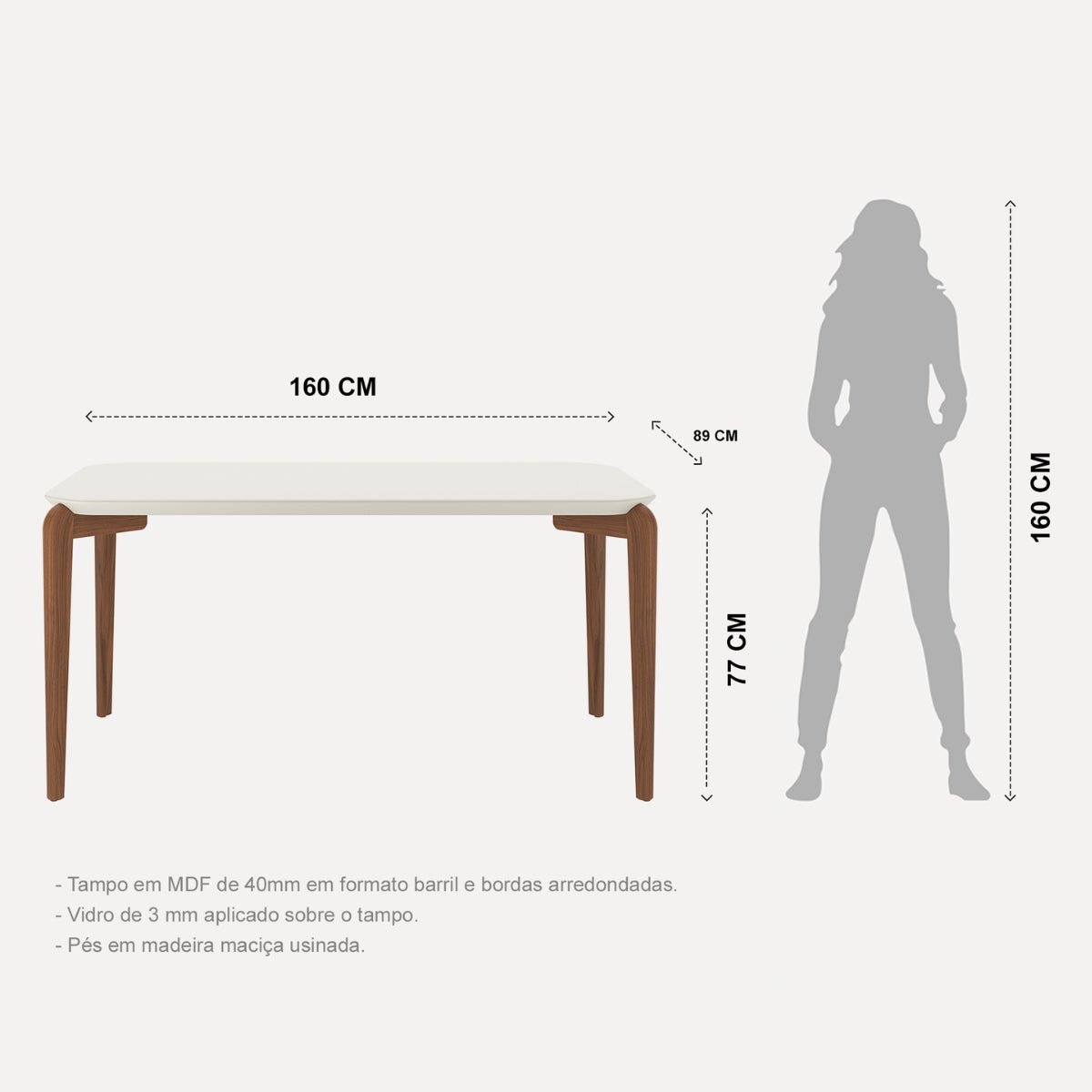 Conjunto de Jantar Mesa Retangular com Vidro Donatella 6 Cadeiras Evelyn