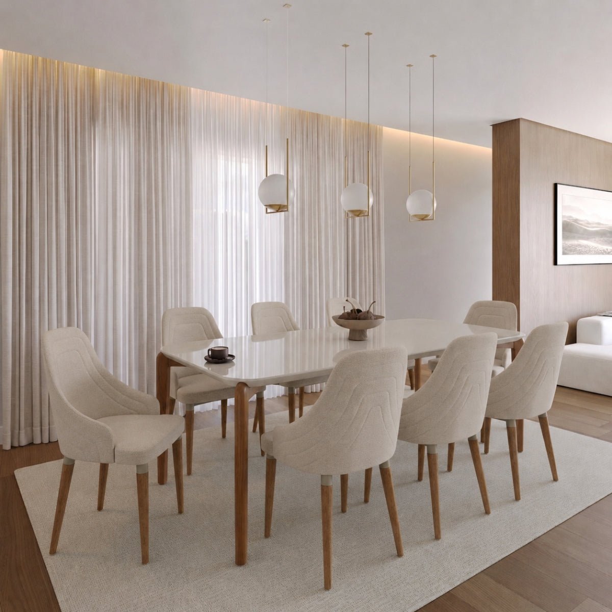 Conjunto de Jantar Mesa Retangular com Vidro Donatella 8 Cadeiras Evelyn