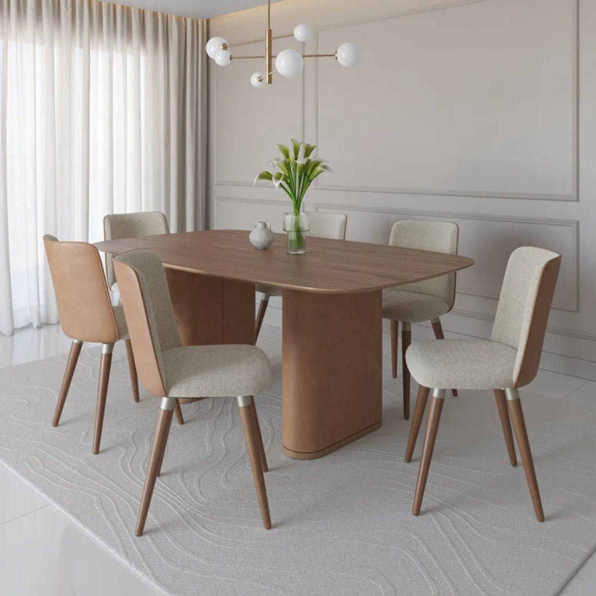 Conjunto de Jantar Mesa Retangular com Vidro Lintz 6 Cadeiras Dakota