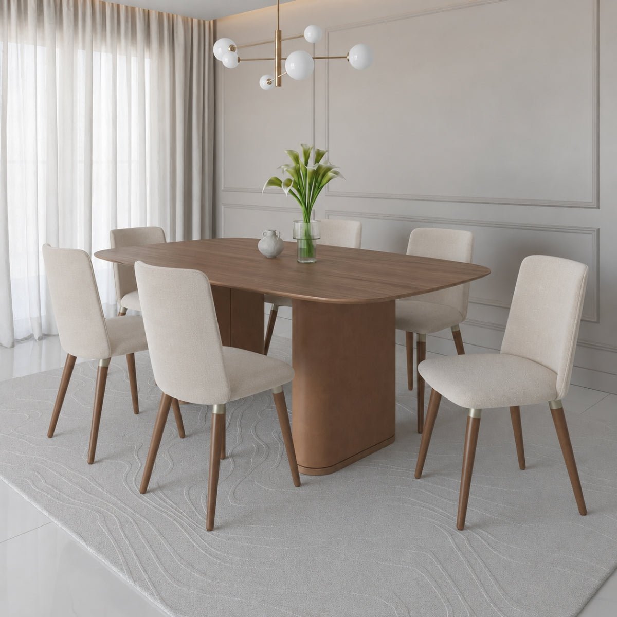 Conjunto de Jantar Mesa Retangular com Vidro Lintz 6 Cadeiras Dakota