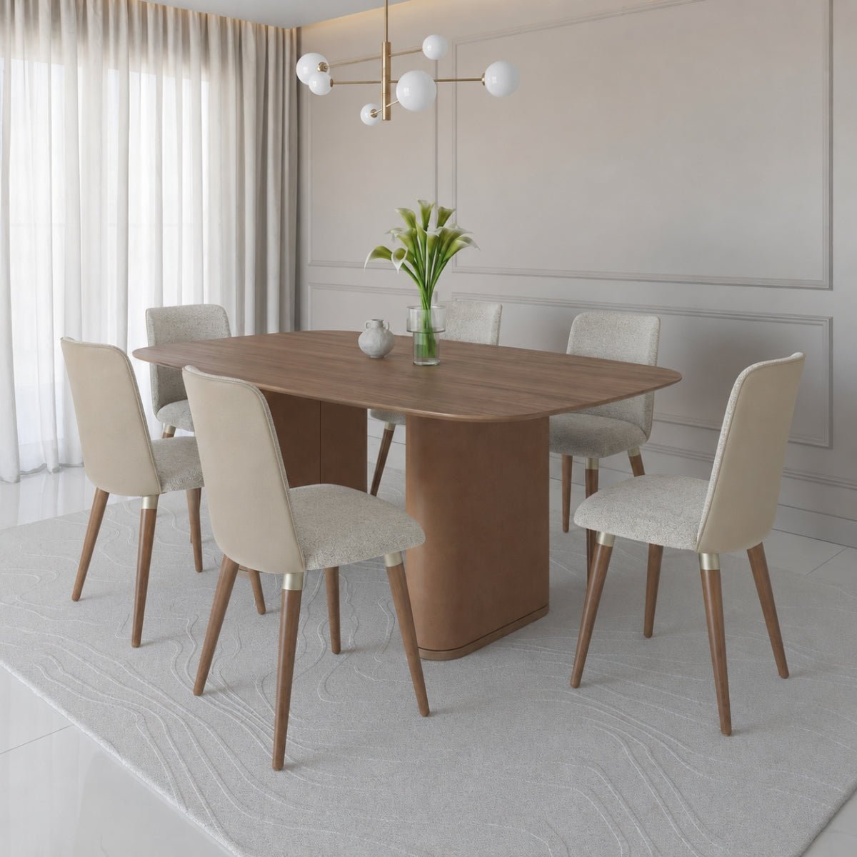 Conjunto de Jantar Mesa Retangular com Vidro Lintz 6 Cadeiras Dakota