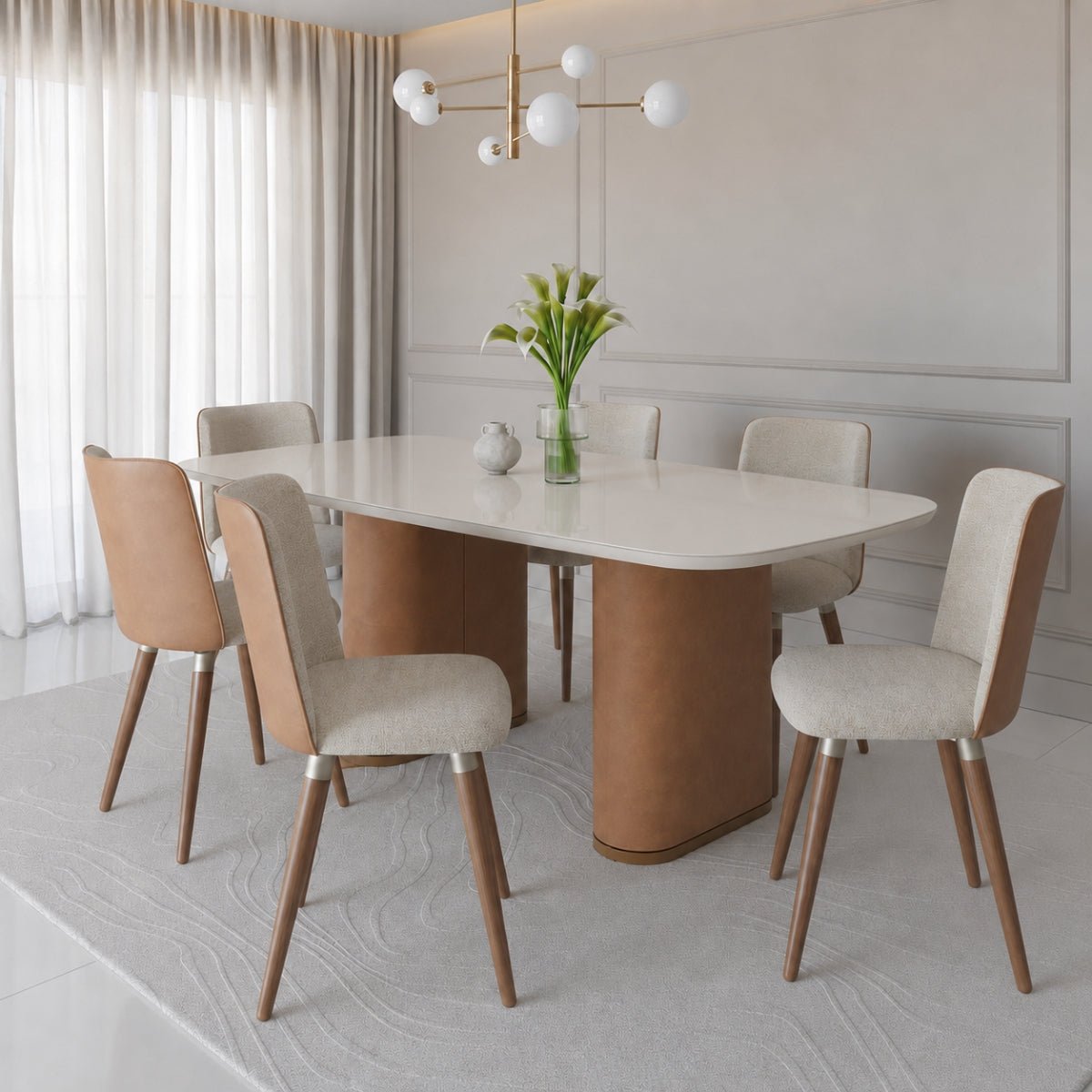 Conjunto de Jantar Mesa Retangular com Vidro Lintz 6 Cadeiras Dakota