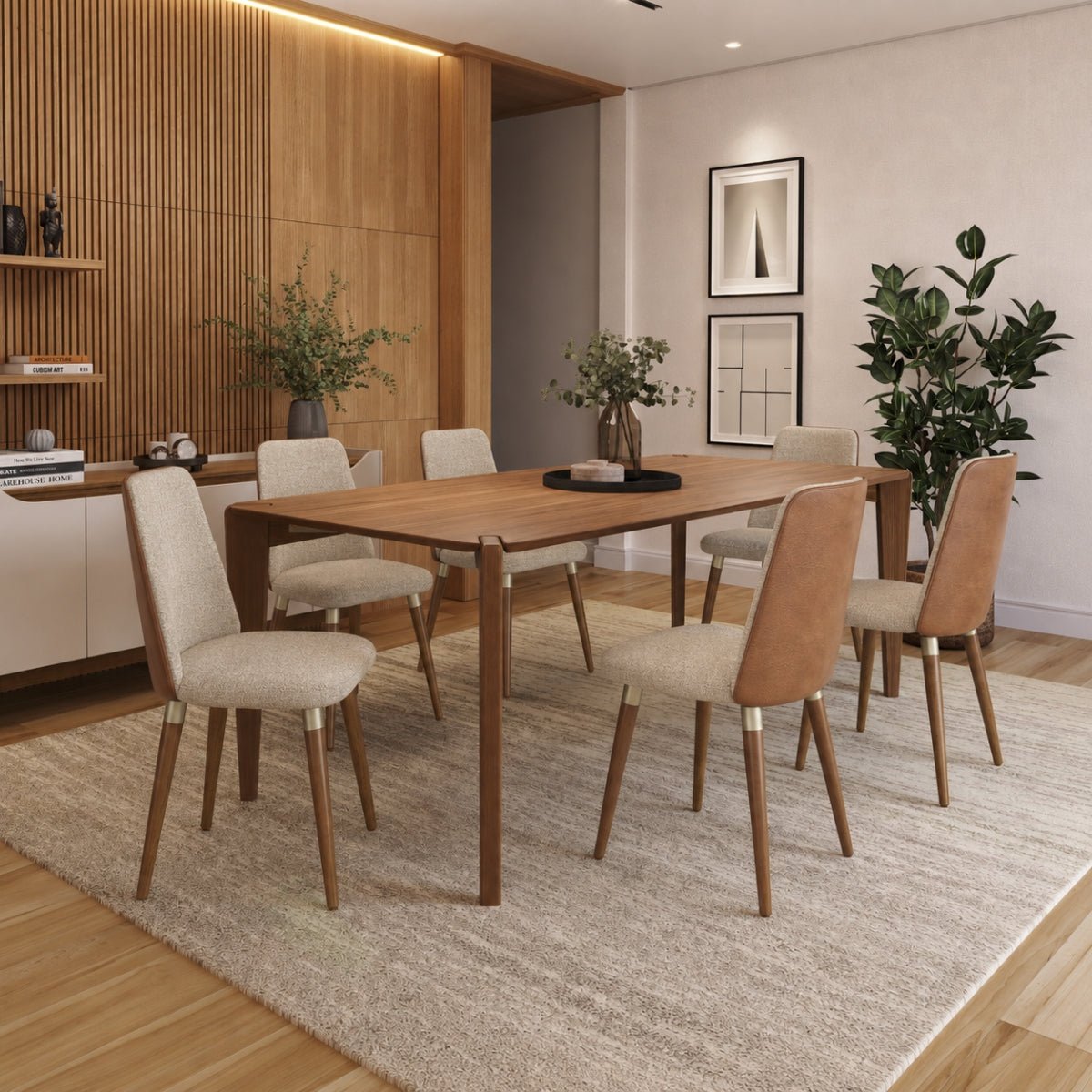 Conjunto de Jantar Mesa Retangular Harmony 6 Cadeiras Giratórias Dakota