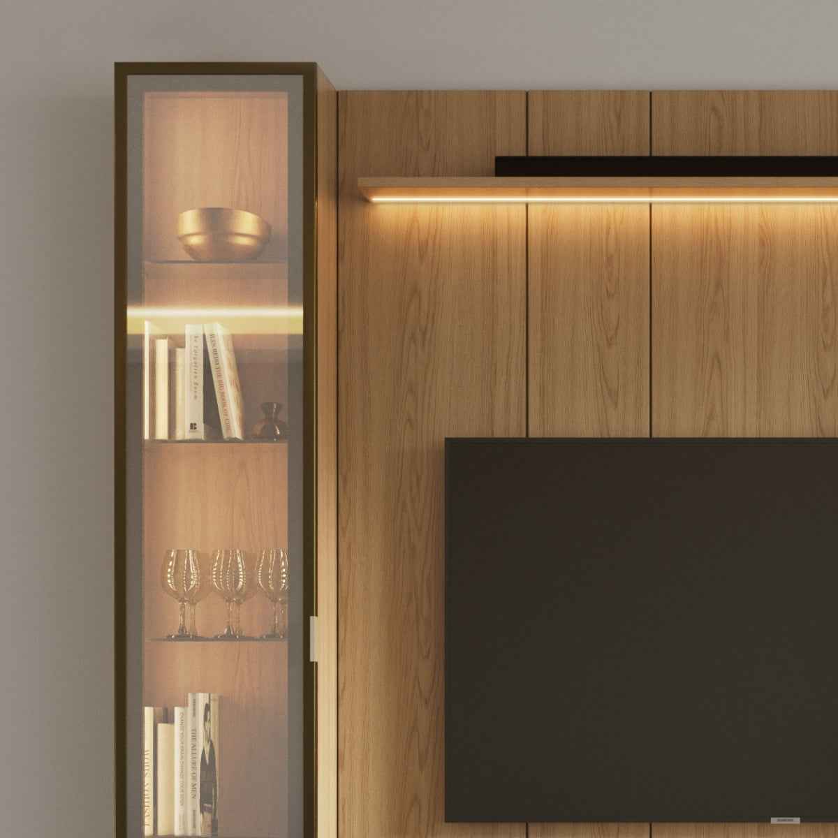 Estante para TV até 75 Polegadas com 2 Cristaleiras Vidro Reflecta 100% MDF com Led Lincoln Float 254cm