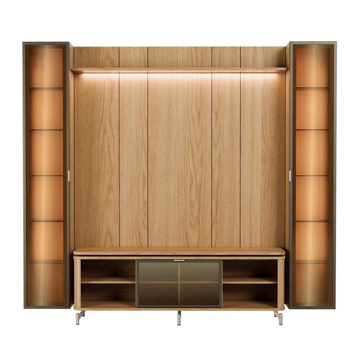 Estante para TV até 75 Polegadas com 2 Cristaleiras Vidro Reflecta 100% MDF com Led Lincoln Float 254cm