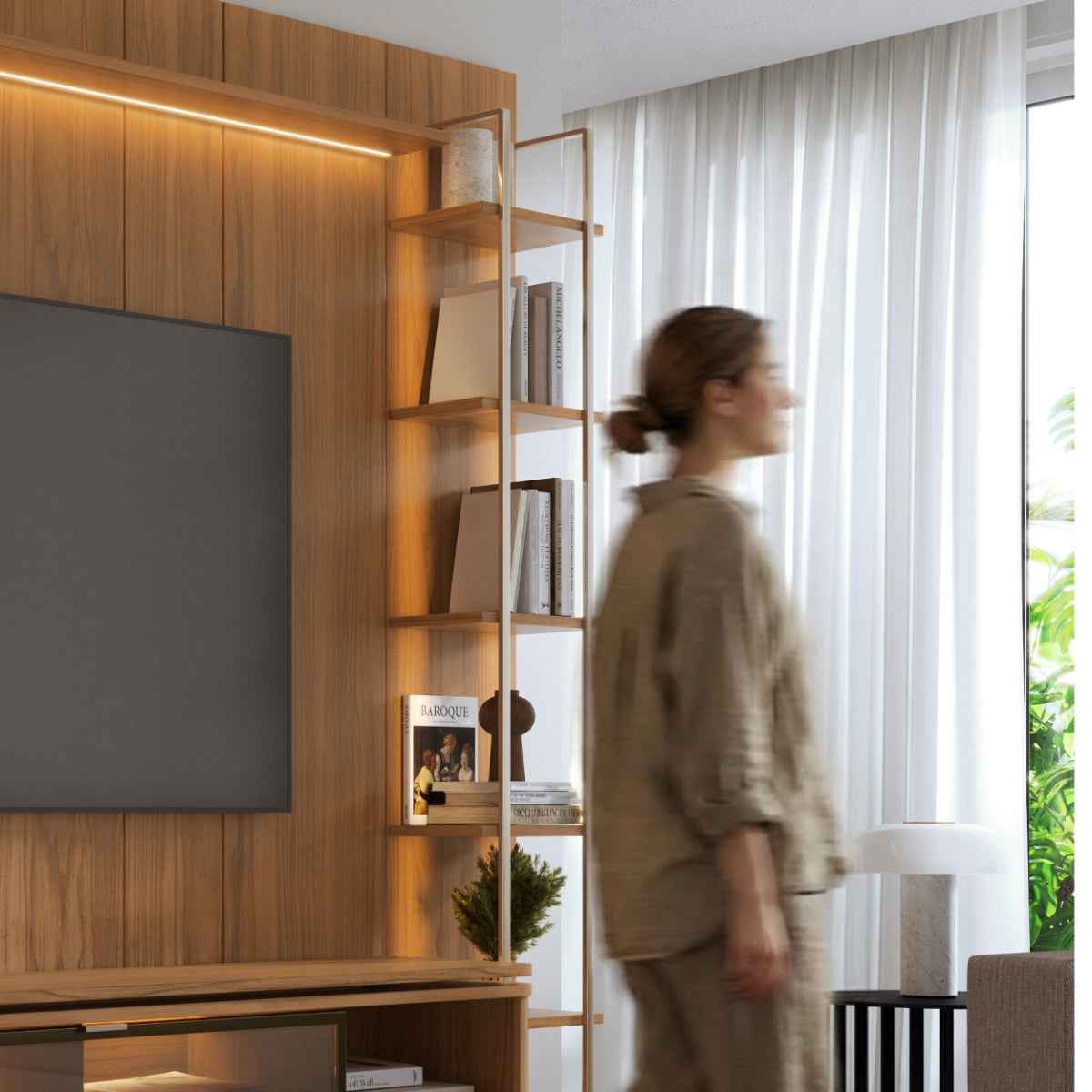 Estante para TV até 75 Polegadas com Prateleiras e Cristaleira Vidro Reflecta 100% MDF com Led Lincoln Float 254cm