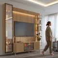 Estante para TV até 75 Polegadas com Prateleiras e Cristaleira Vidro Reflecta 100% MDF com Led Neon Float 254cm