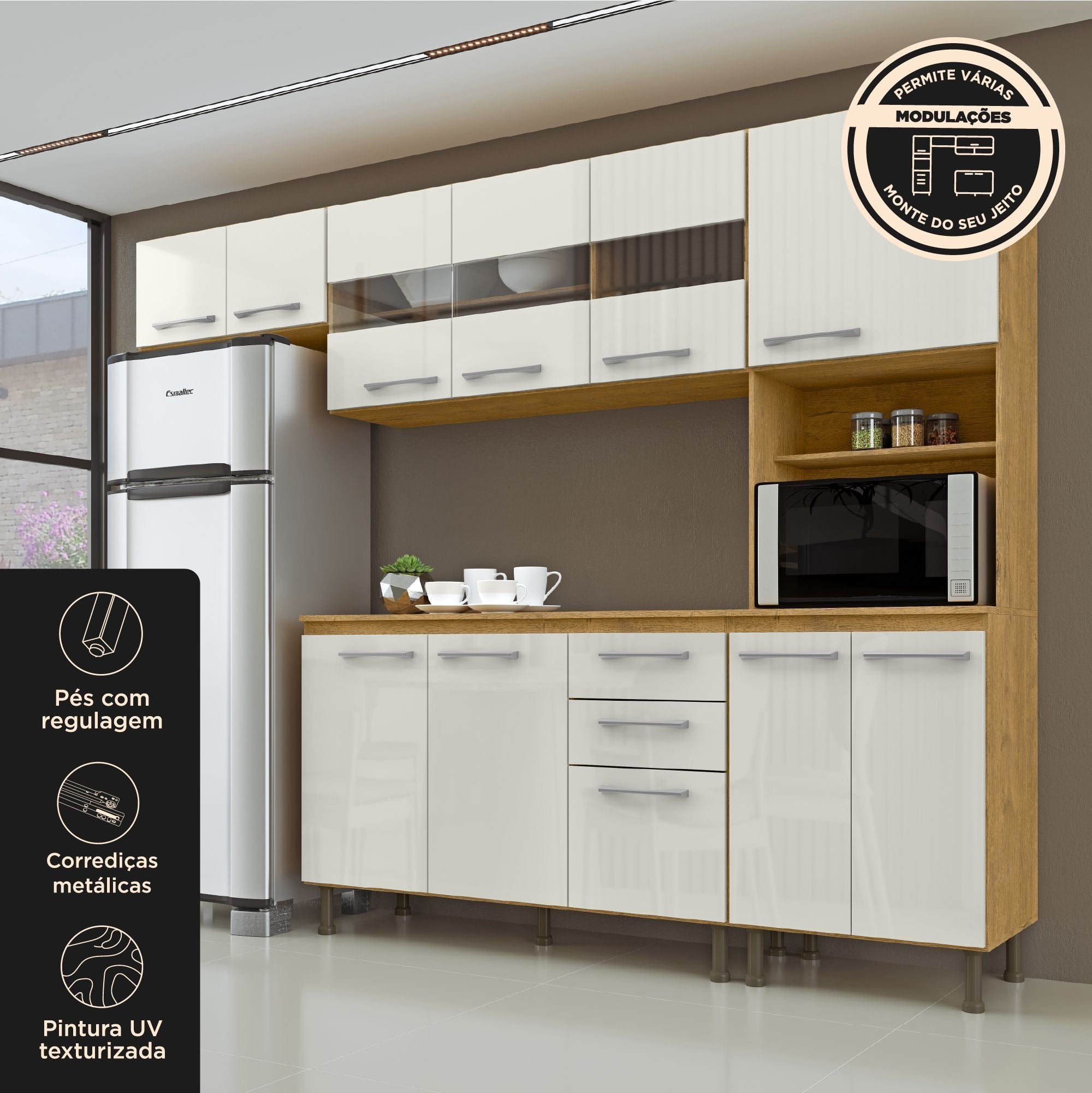 Yescasa Cozinha Compacta 4 Peças Lara com Balcão