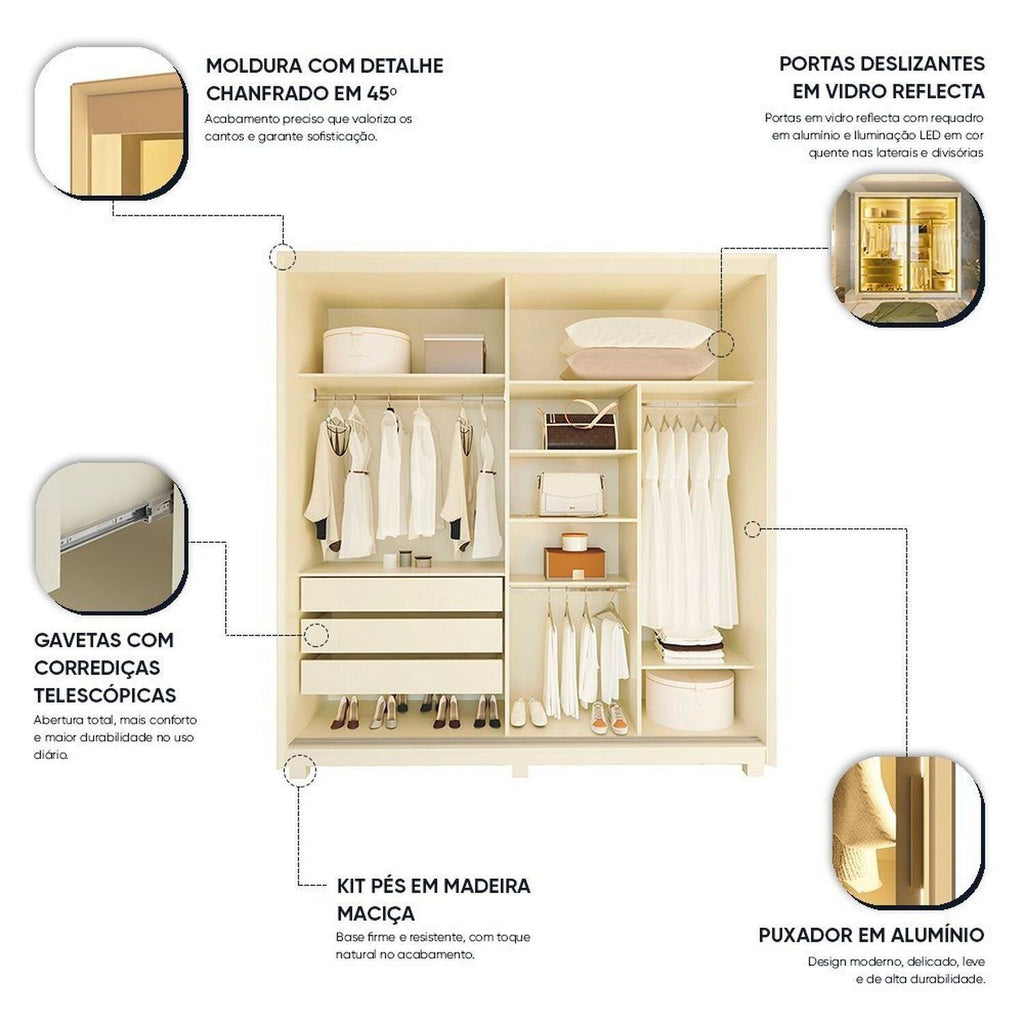 Guarda-Roupa Casal 2 Portas Reflecta Gelius Móveis Platinum Bege/Off White