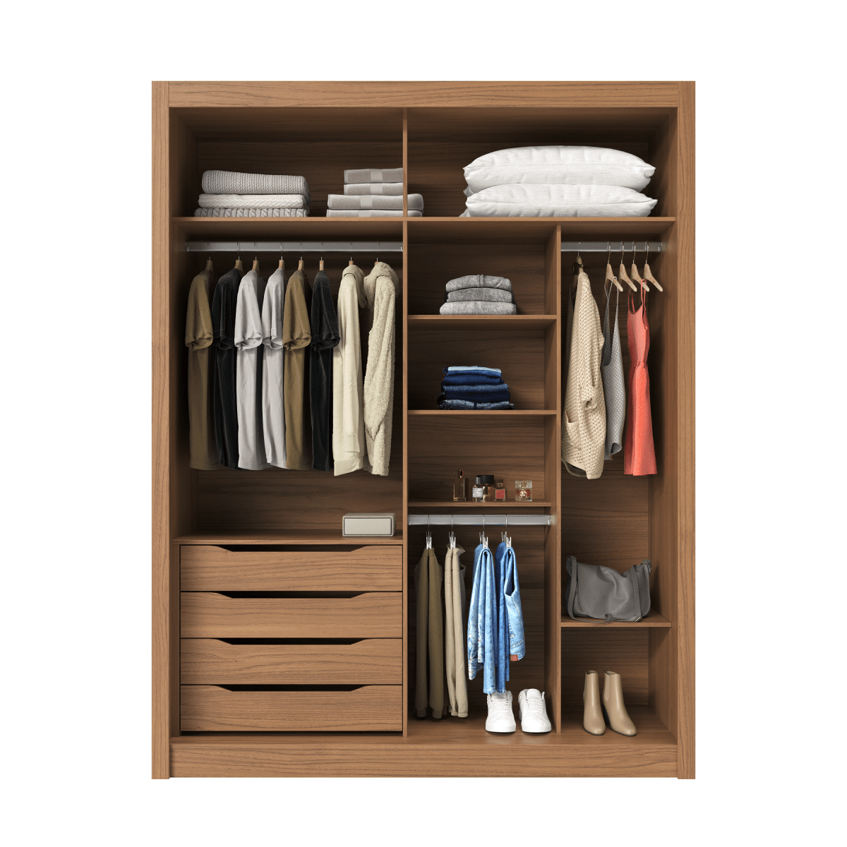 Guarda-Roupa Casal 2 Portas de Correr 4 Gavetas Montclair 186cm Canella com Off-White Fosco