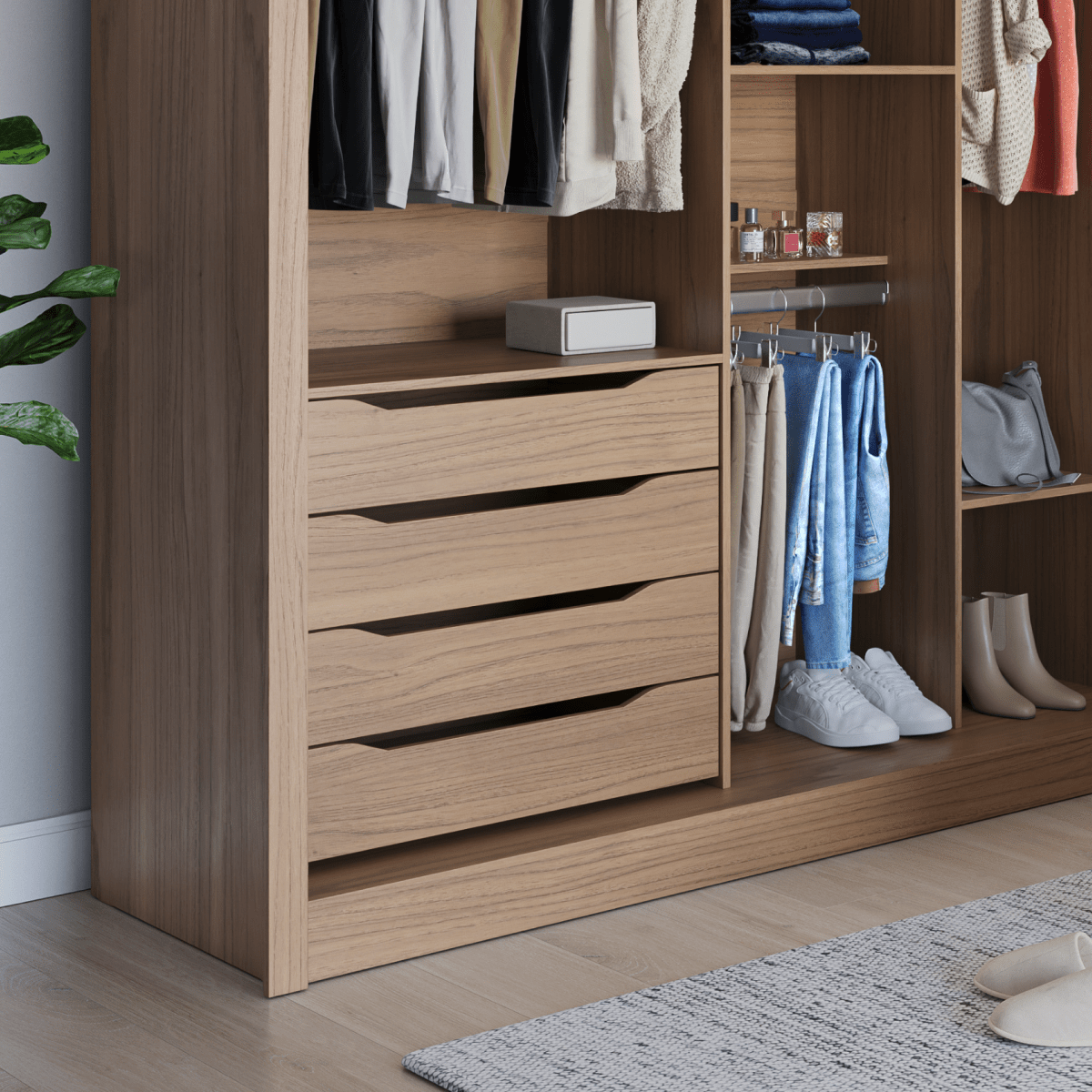 Guarda-Roupa Casal com Espelho 2 Portas de Correr 4 Gavetas Montclair 186cm Canella com Off-White Fosco