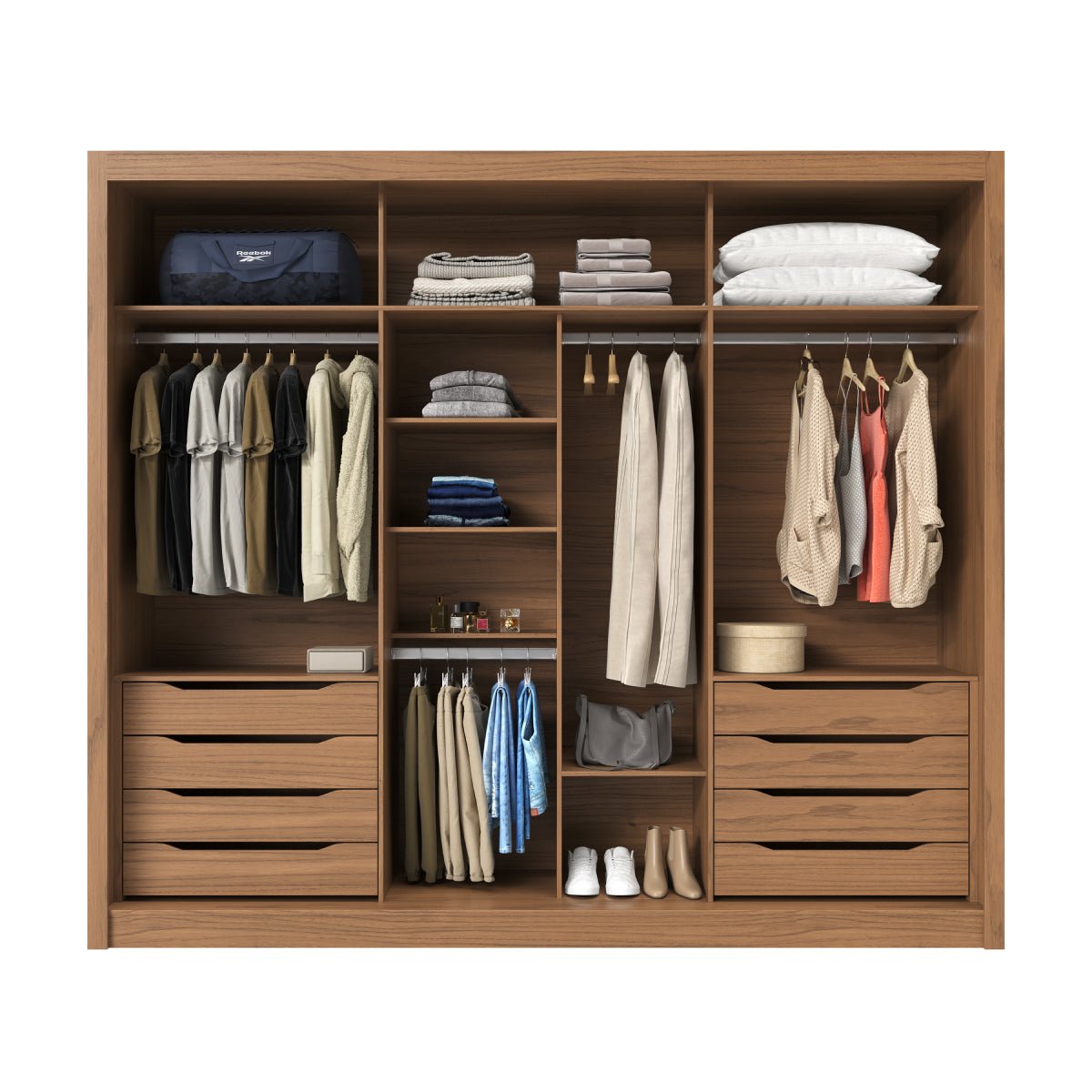 Guarda-Roupa Casal 3 Portas de Correr 8 Gavetas Montclair 275 cm Canella com Off-White Fosco