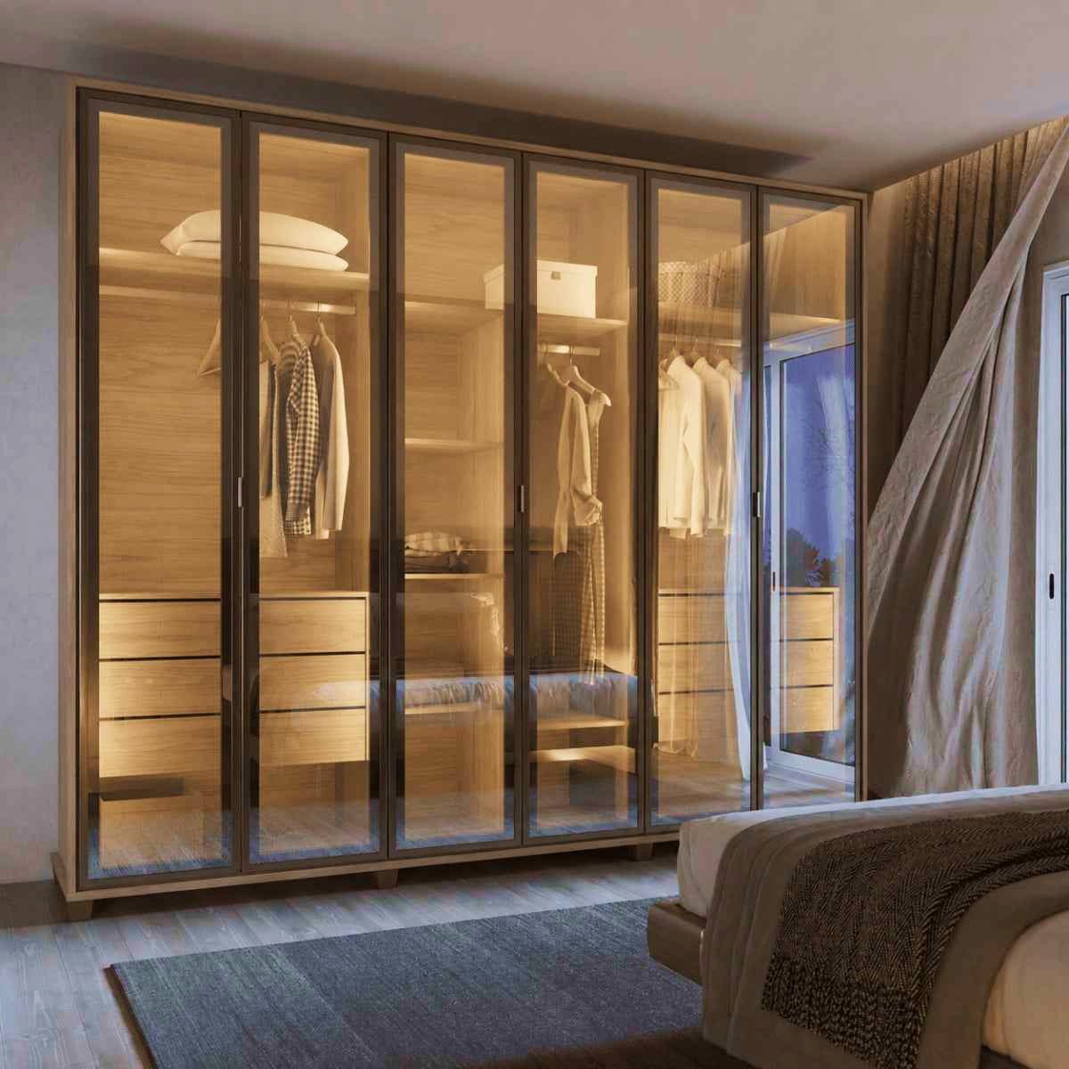 Guarda-Roupa Casal 6 Portas Reflecta com Led 100% MDF Speculum 274cm