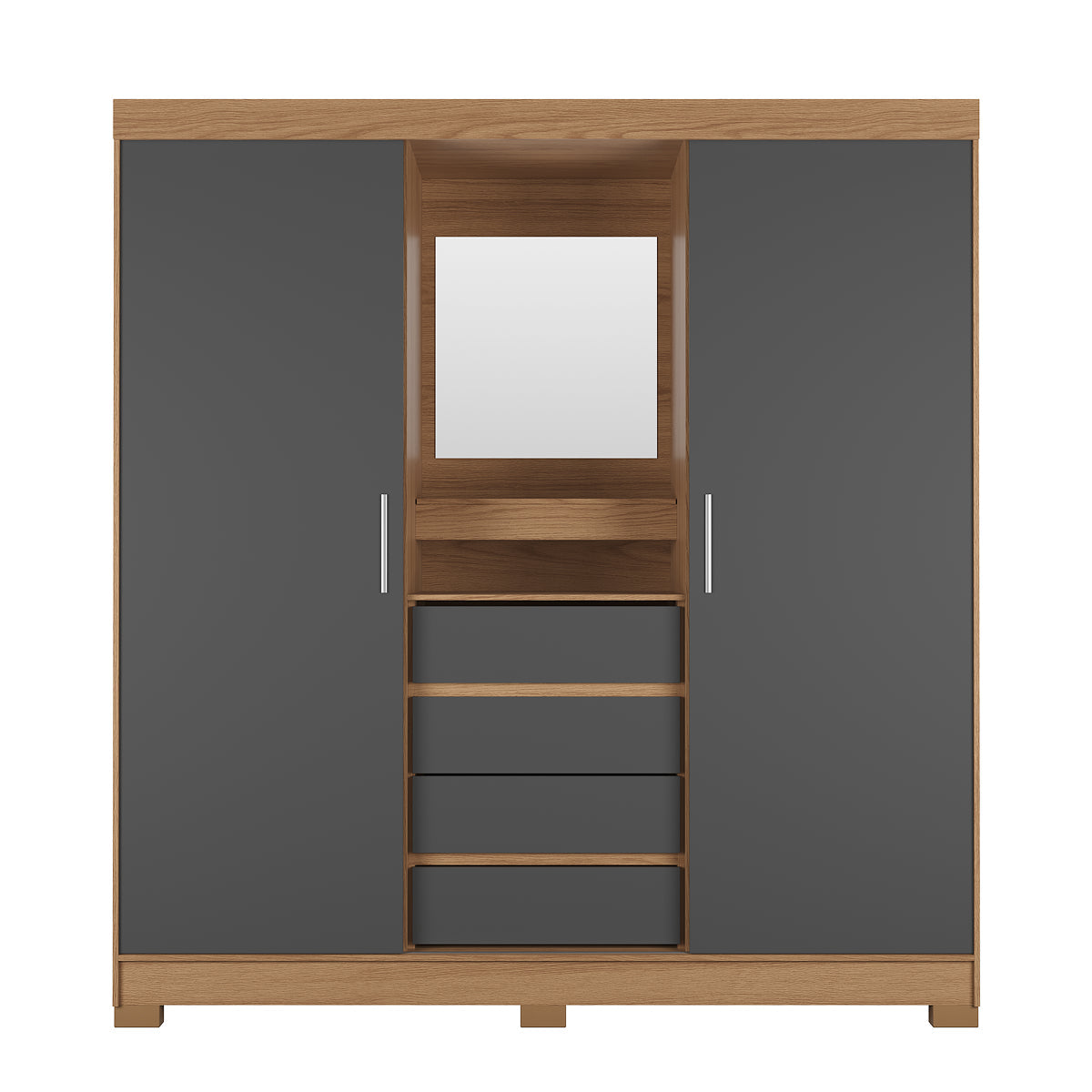 Guarda-Roupa Casal com Espelho 2 Portas de Correr 4 Gavetas Ítalo