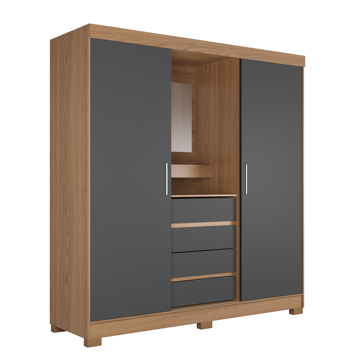 Guarda-Roupa Casal com Espelho 2 Portas de Correr 4 Gavetas Ítalo