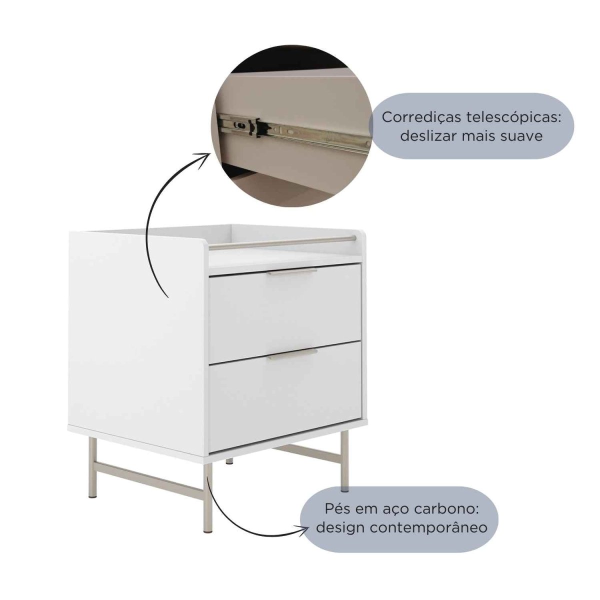 Kit 2 Mesas de Cabeceira 2 Gavetas com LED Yves