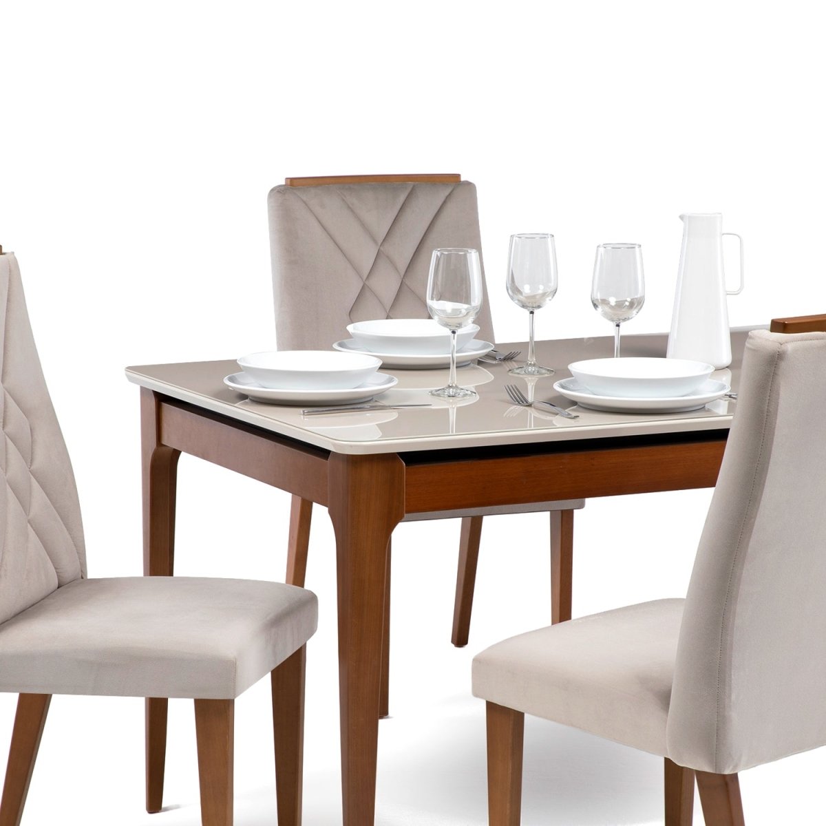 Mesa de Jantar Retangular com Vidro para 4 Lugares Addar 135 cm Natural com Off-White Fosco