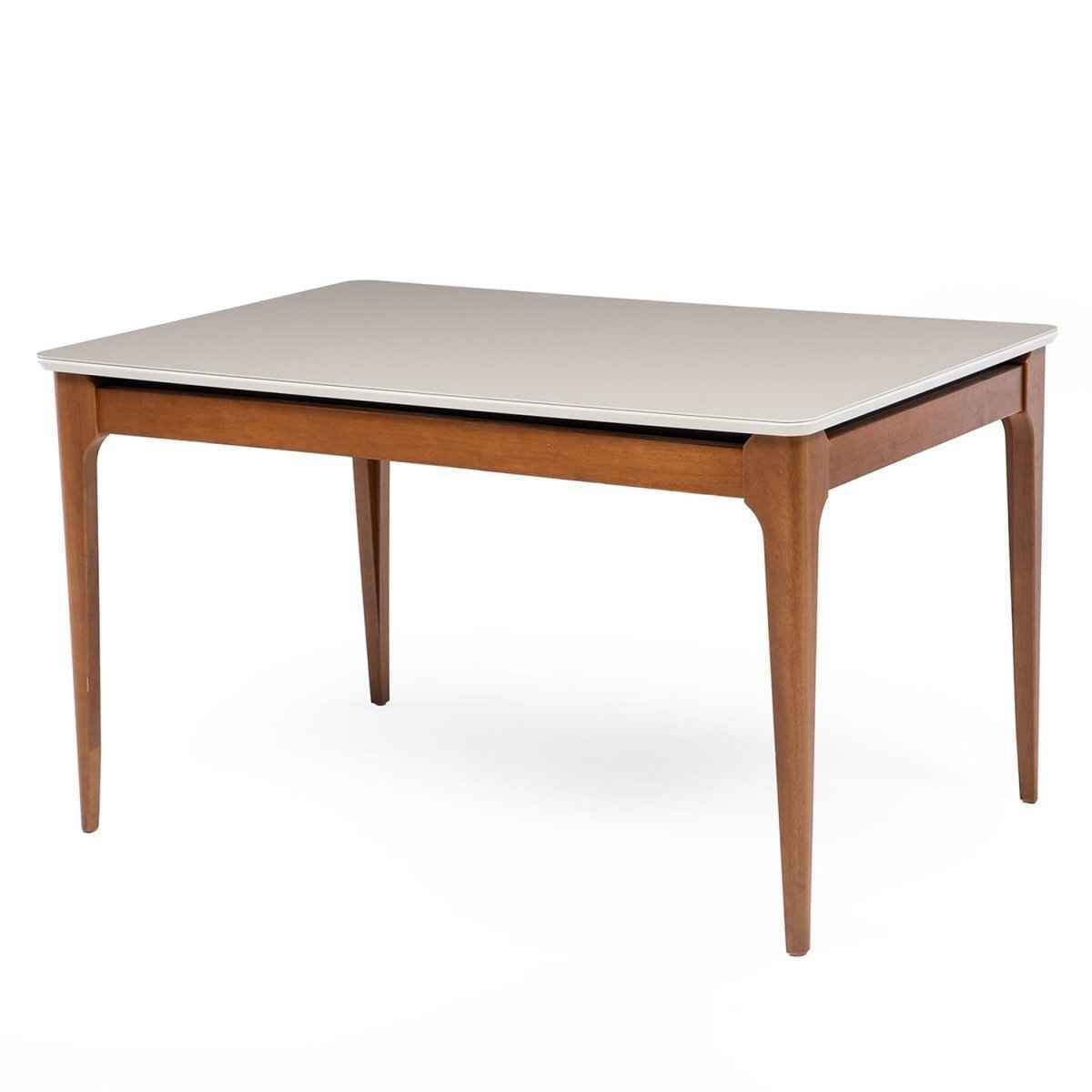 Mesa de Jantar Retangular com Vidro para 4 Lugares Addar 135 cm Natural com Off-White Fosco