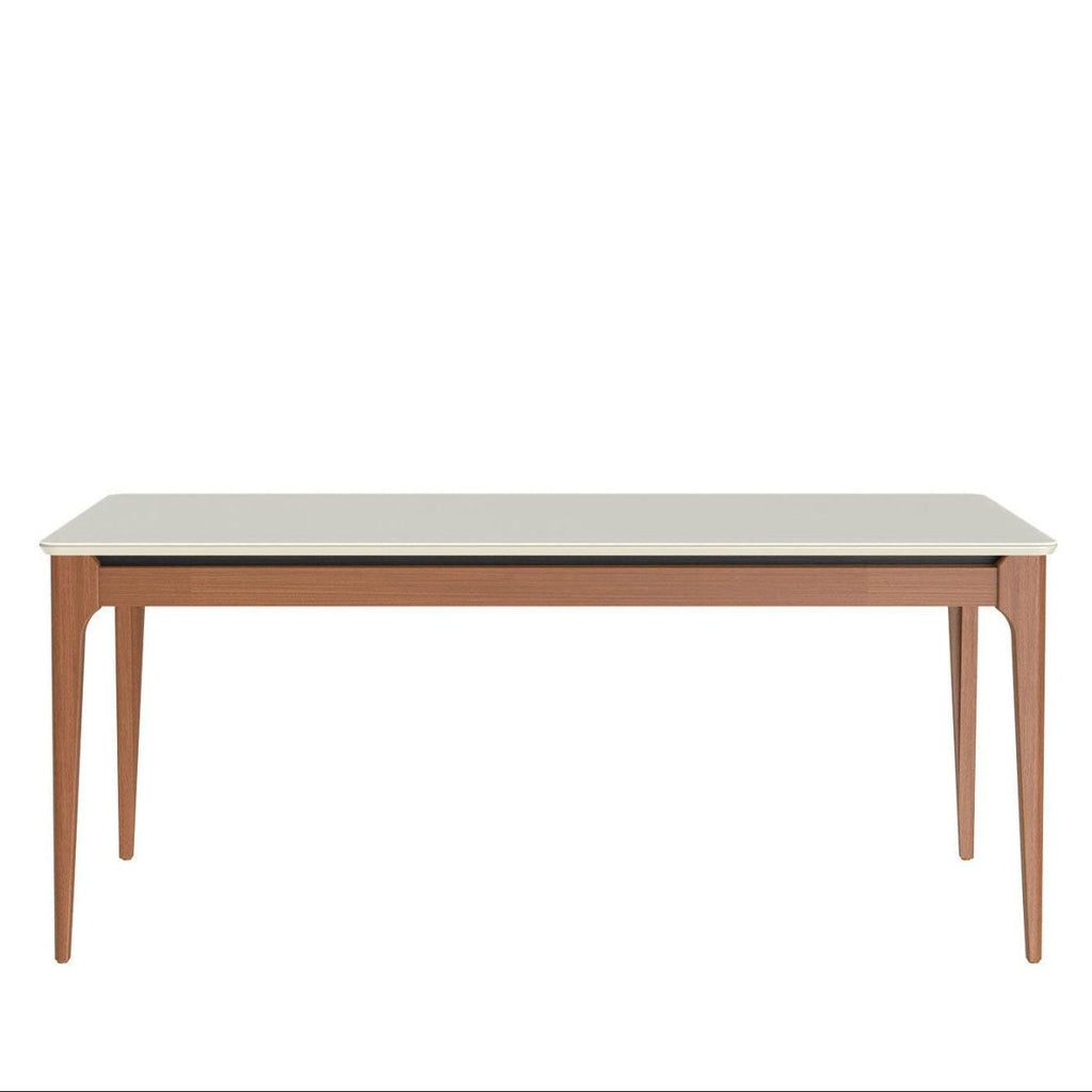 Mesa de Jantar Retangular com Vidro para 6 Lugares Addar 180 cm Natural com Off-White Fosco