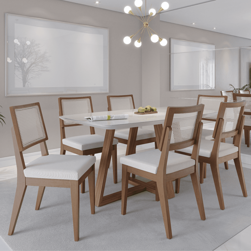 Conjunto de Jantar Mesa Retangular com Vidro Bennett 6 Cadeiras Saga