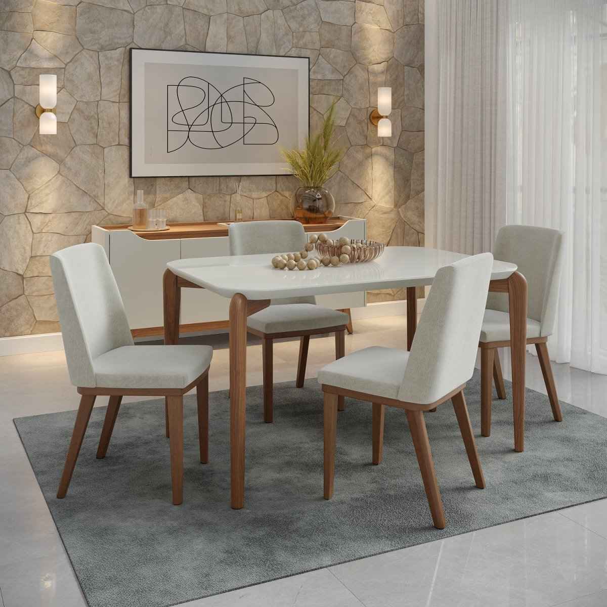 Conjunto de Jantar Mesa Retangular com Vidro Donatella 4 Cadeiras Kalina