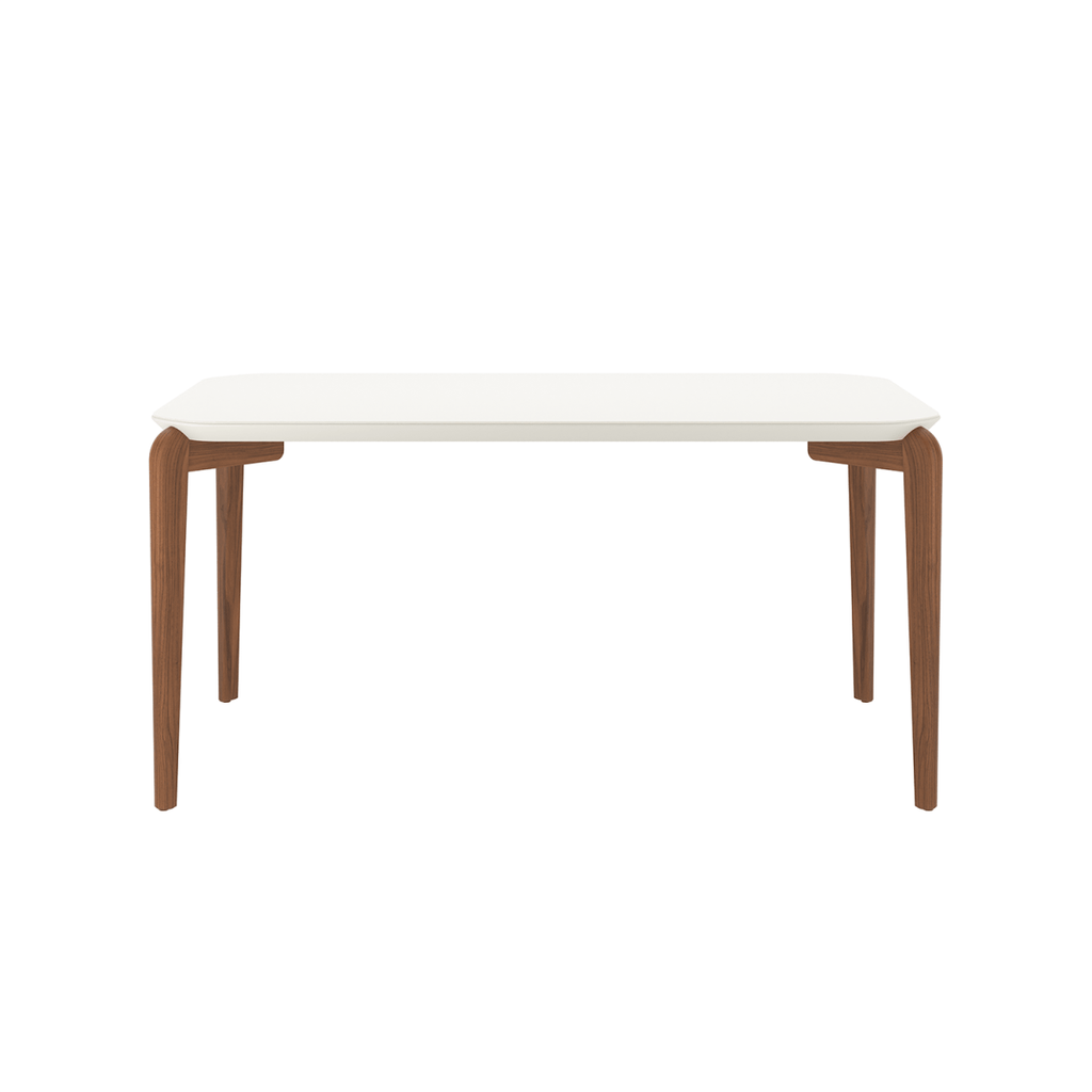 Mesa de Jantar Retangular com Vidro para 6 Lugares Donatella 160cm Off-White Fosco com Natural