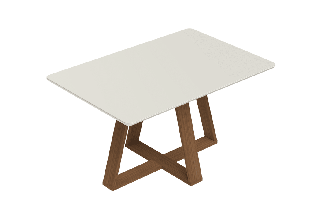 Mesa de Jantar Retangular com Vidro para 4 Lugares Avena 135cm Canella com Off-White Fosco