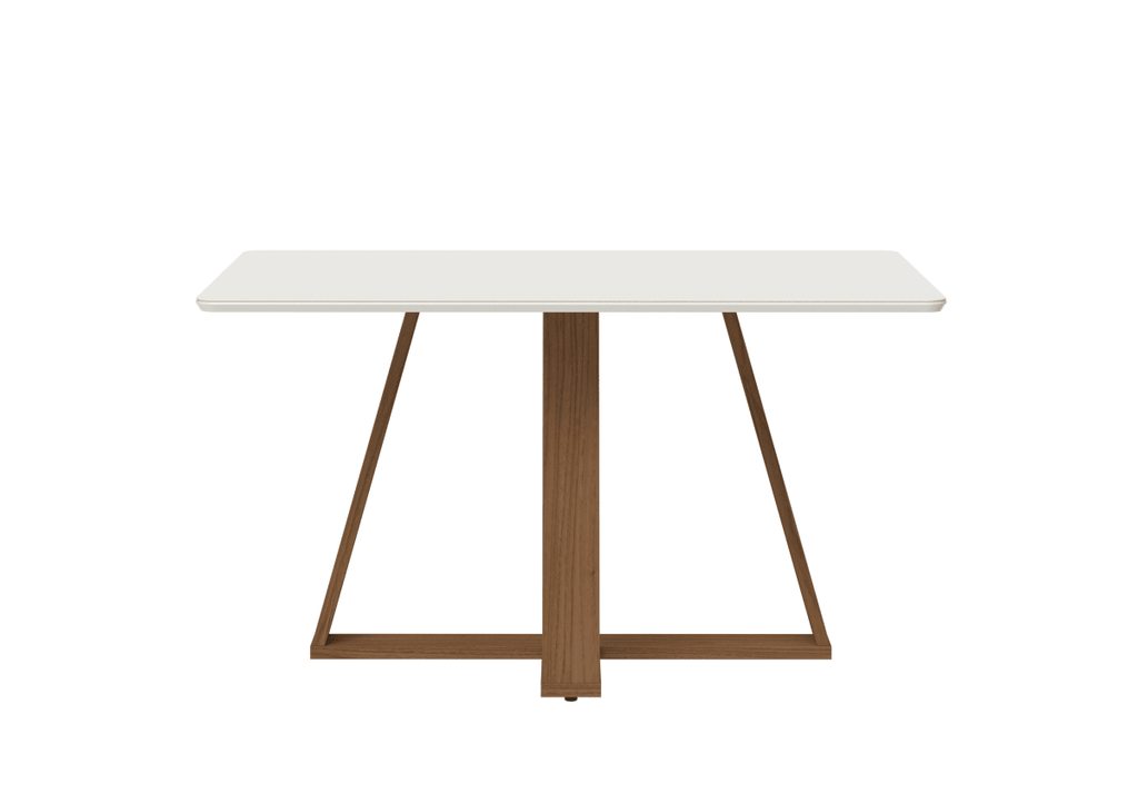 Mesa de Jantar Retangular com Vidro para 4 Lugares Avena 135cm Canella com Off-White Fosco