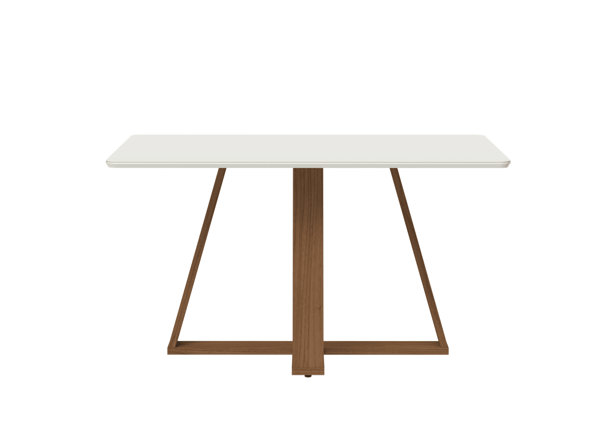 Mesa de Jantar Retangular com Vidro para 4 Lugares Avena 135cm Canella com Off-White Fosco